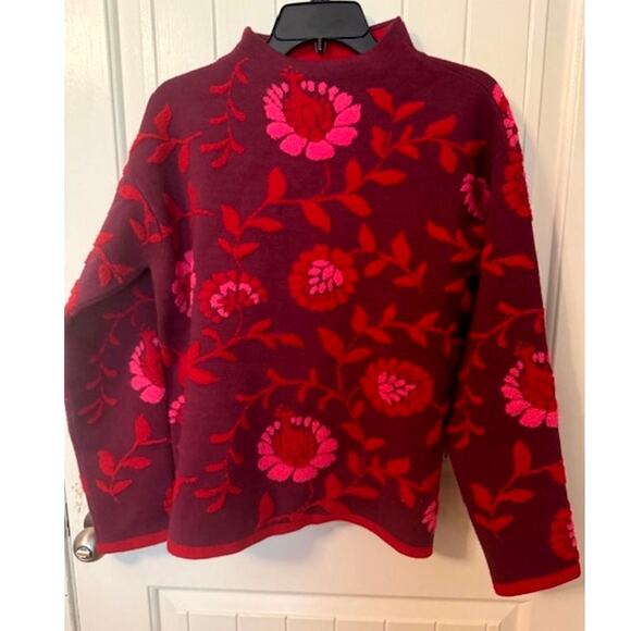 Ann Taylor Floral Jacquard Mock Neck Sweater M - Picture 3 of 5